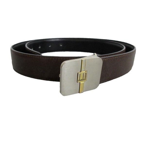 Dunhill Leather Belt 40/100 Reversible Black Brown Silver Gold Tone Buckle Adjus - Picture 1 of 14